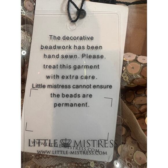 LITTLE MISTRESS NWT ROSE GOLD HAND SEWN SEQUINED GOWN WOMENS SIZE 6 - Picture 14 of 14